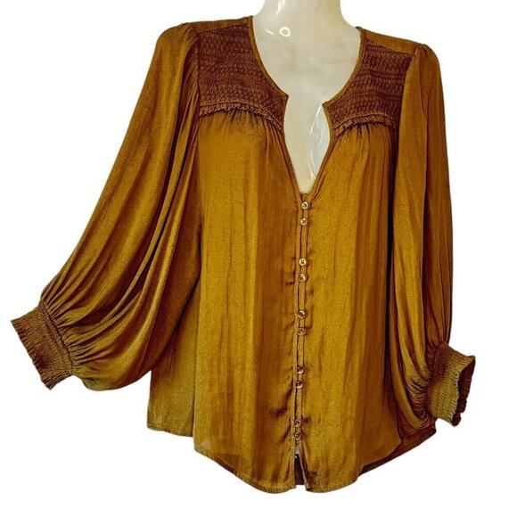 Anthropologie Cacee Peasant Top Oversized Button Down Balloon Sleeve Romantic  S - Picture 2 of 11
